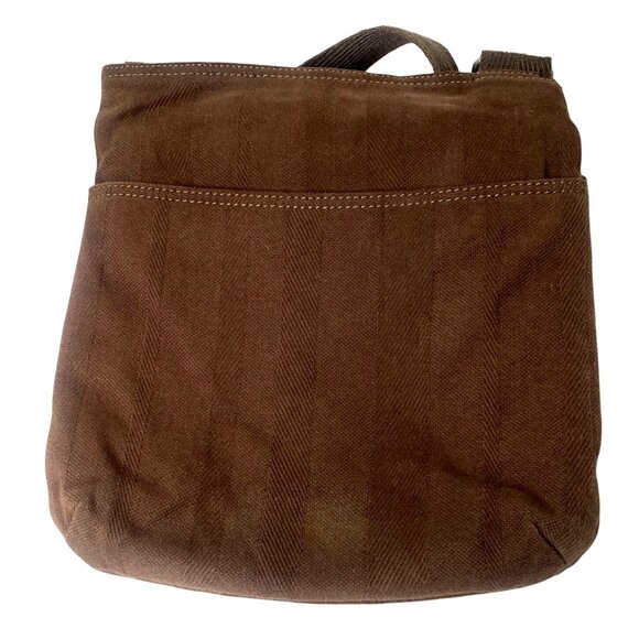 Thirty-One Brown Twill Canvas Simply Blessed Pink Embroidered Crossbody Bag - Picture 3 of 11